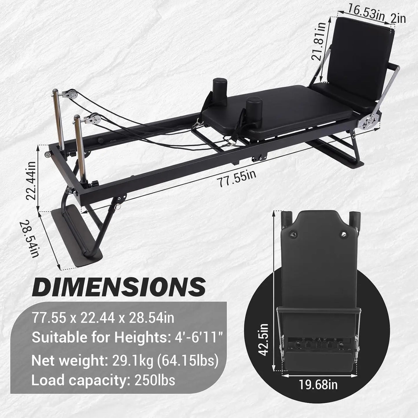 HiMISS Foldable Reformer Pilates Machine With Adjustable Resistance And Springs