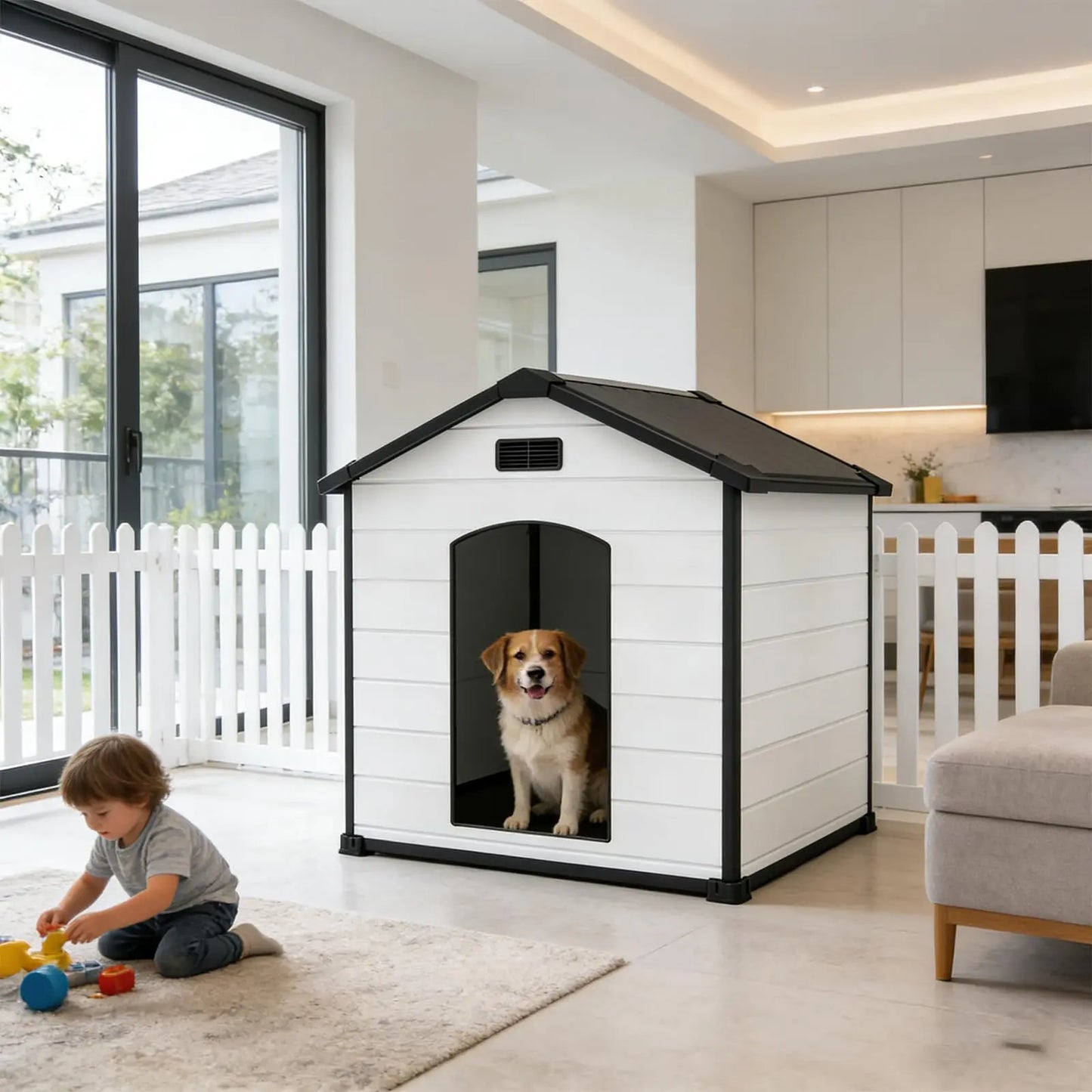 Outdoor Waterproof Insulated Dog House Kennel With Elevated Floor For Large Dogs