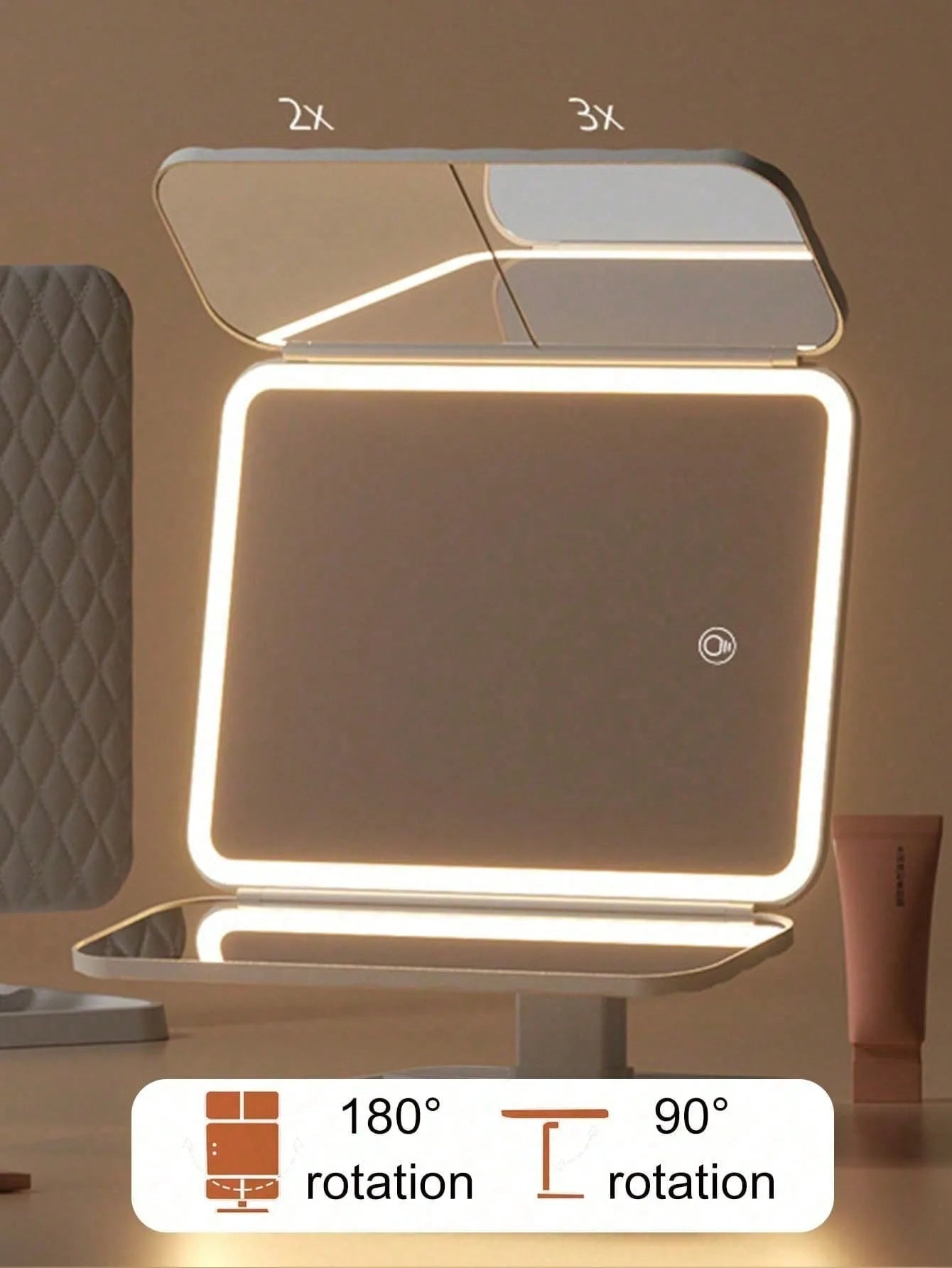 Trifold Makeup Mirror With LED Lights For Dorm Dressing