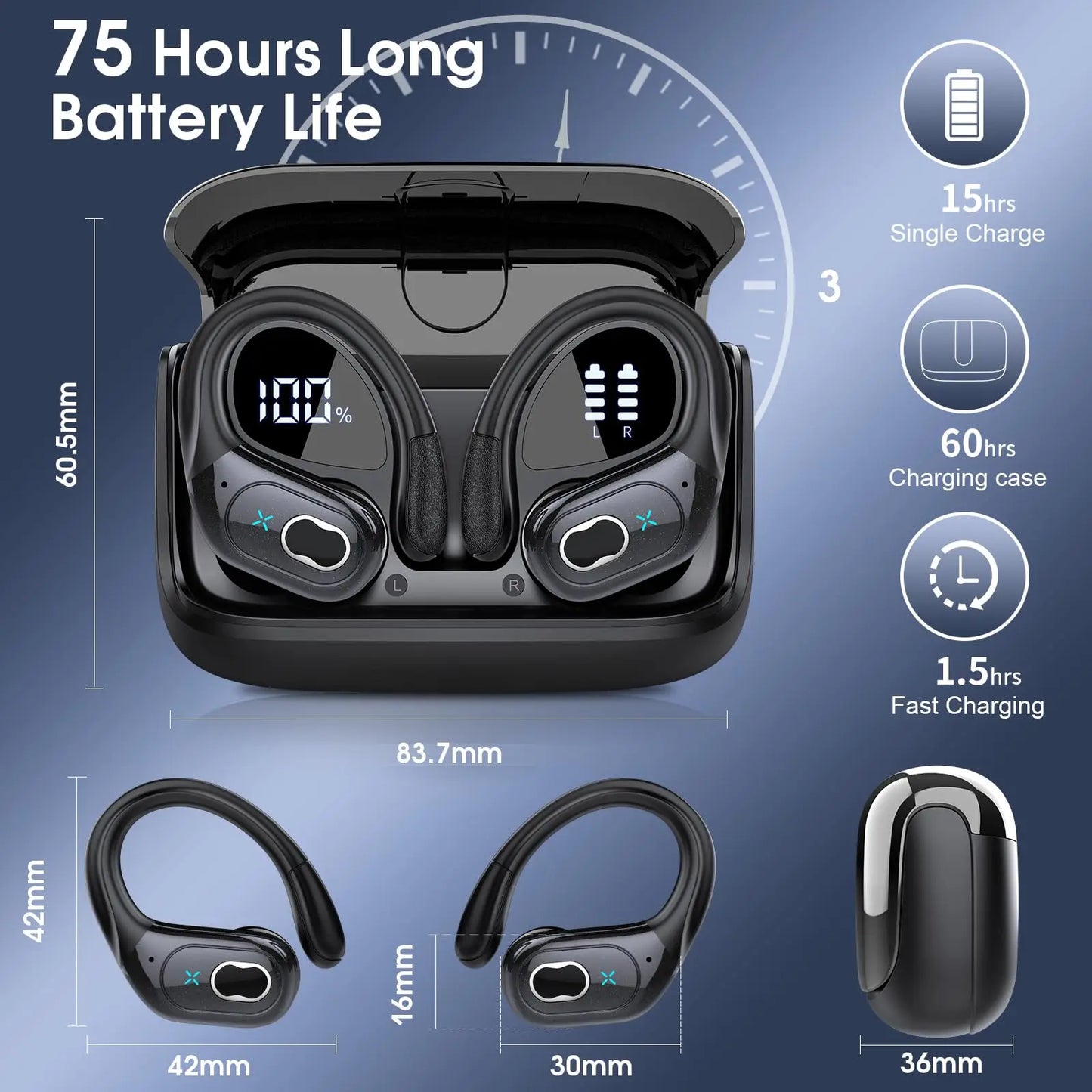Kuizil Wireless Earbuds Bluetooth Five Point Three 75 Hour Playtime