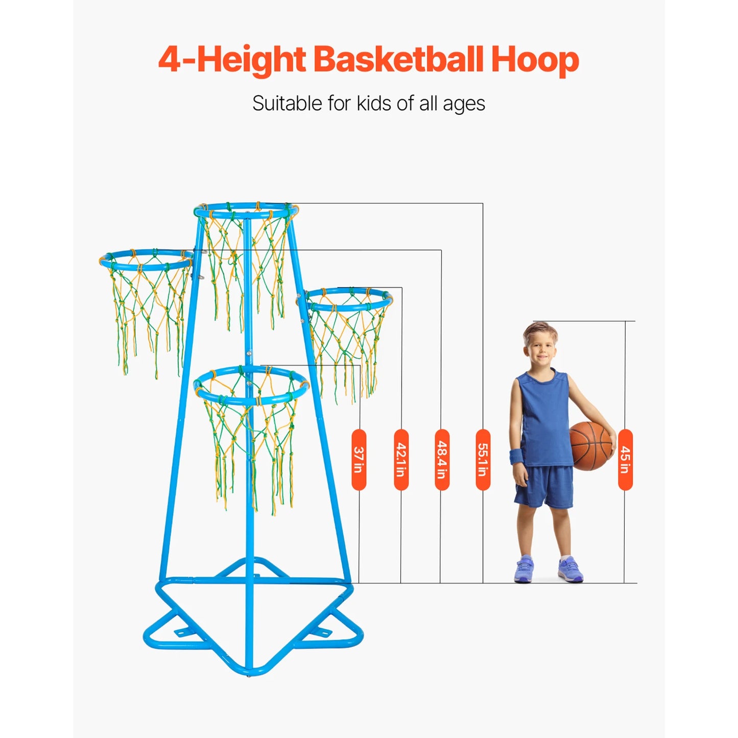 SucceBuy 4-Hoop Kids Adjustable Basketball Stand