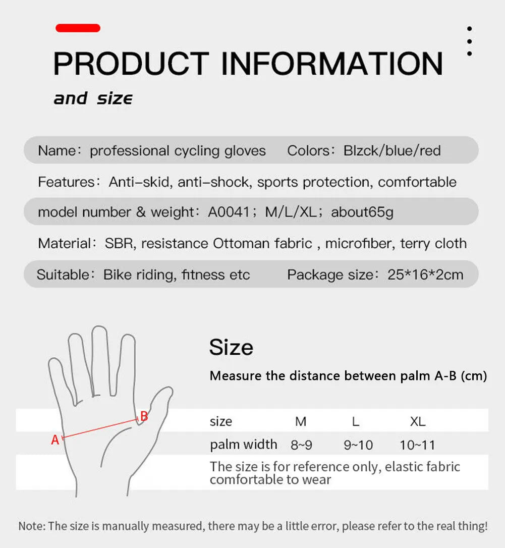 Cycling Gloves Full Finger MTB Padded Anti Slip Touchscreen Grips