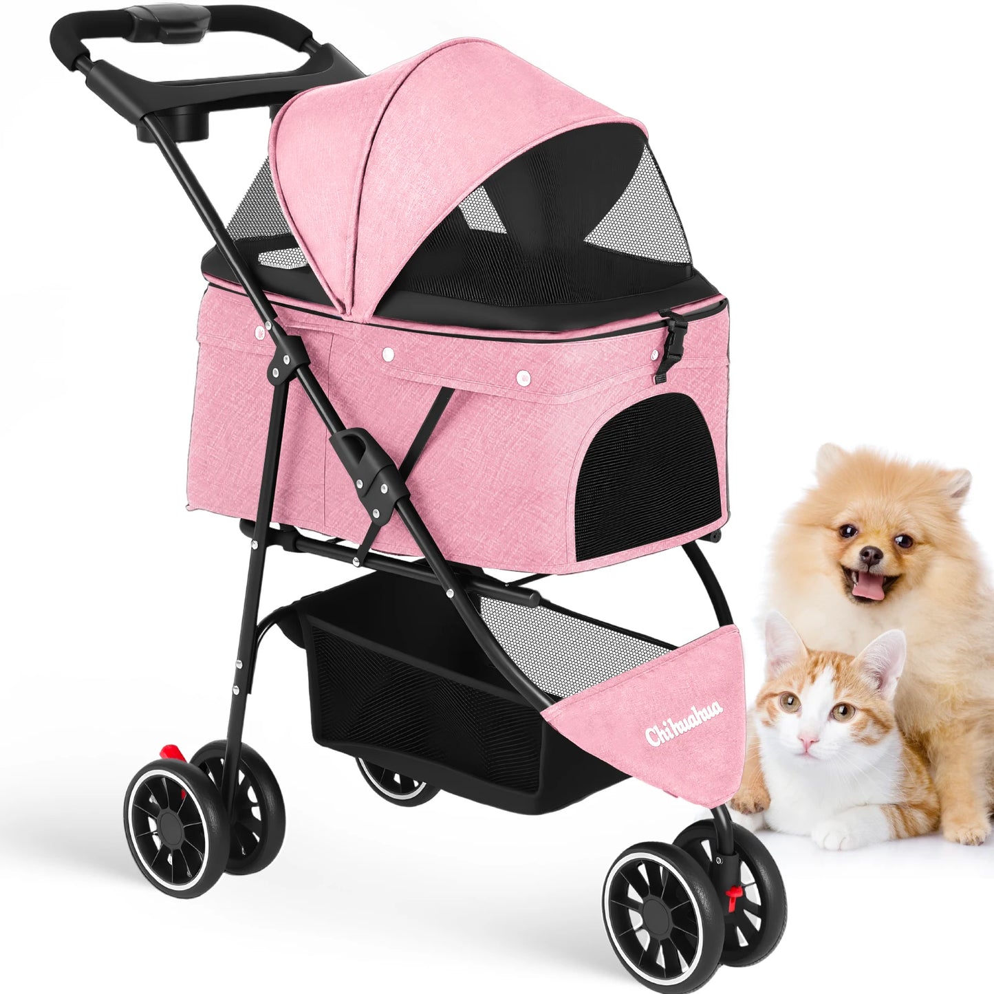 Chihuahua Pet Stroller Foldable For Dogs And Cats 3 Wheels
