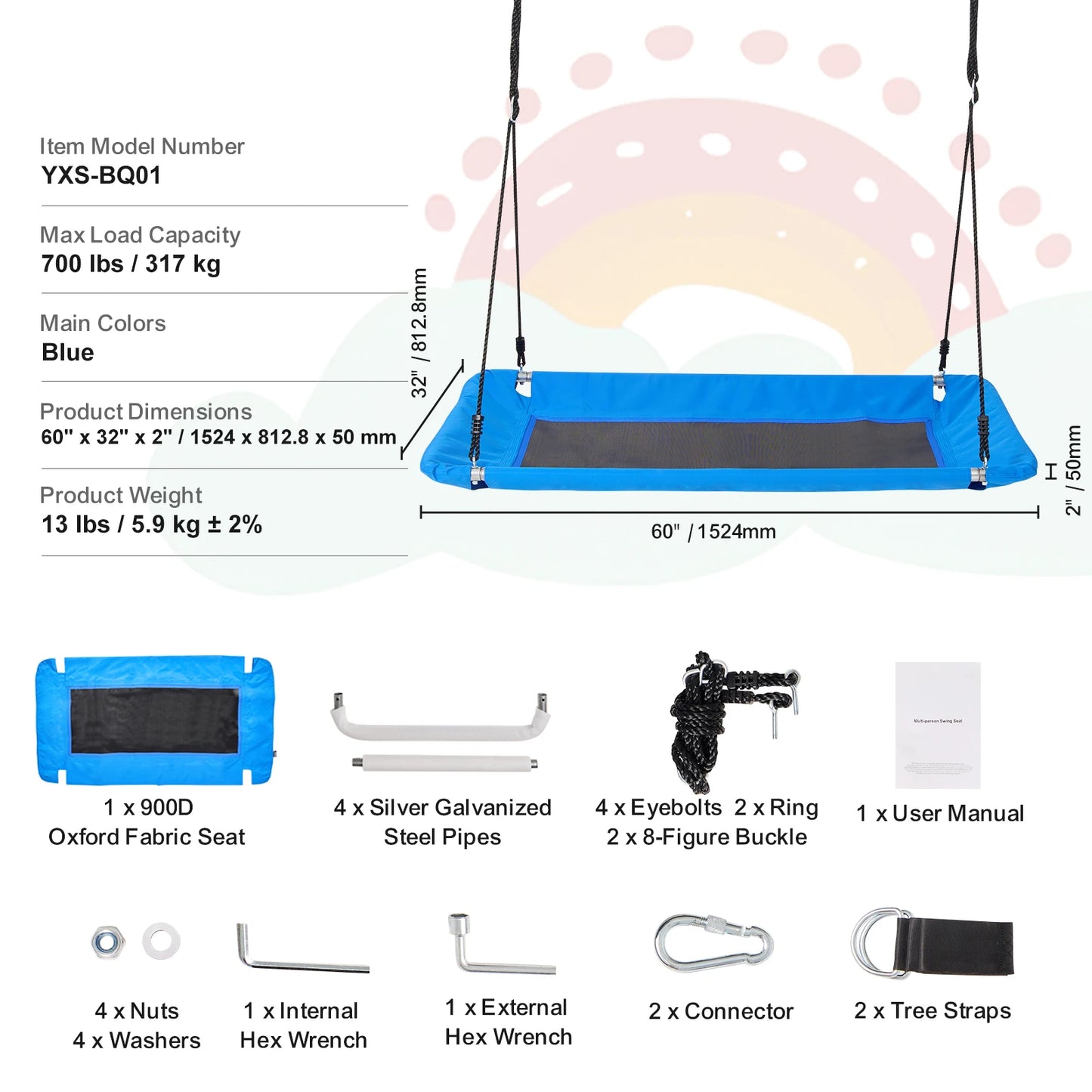 SucceBuy Tree Swing Saucer With Straps 750lbs Capacity