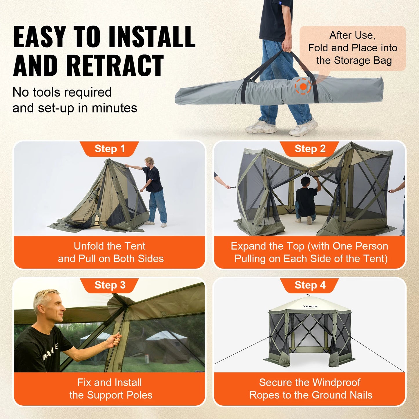 Waterproof Pop Up Gazebo Screen Tent With Mesh Windows