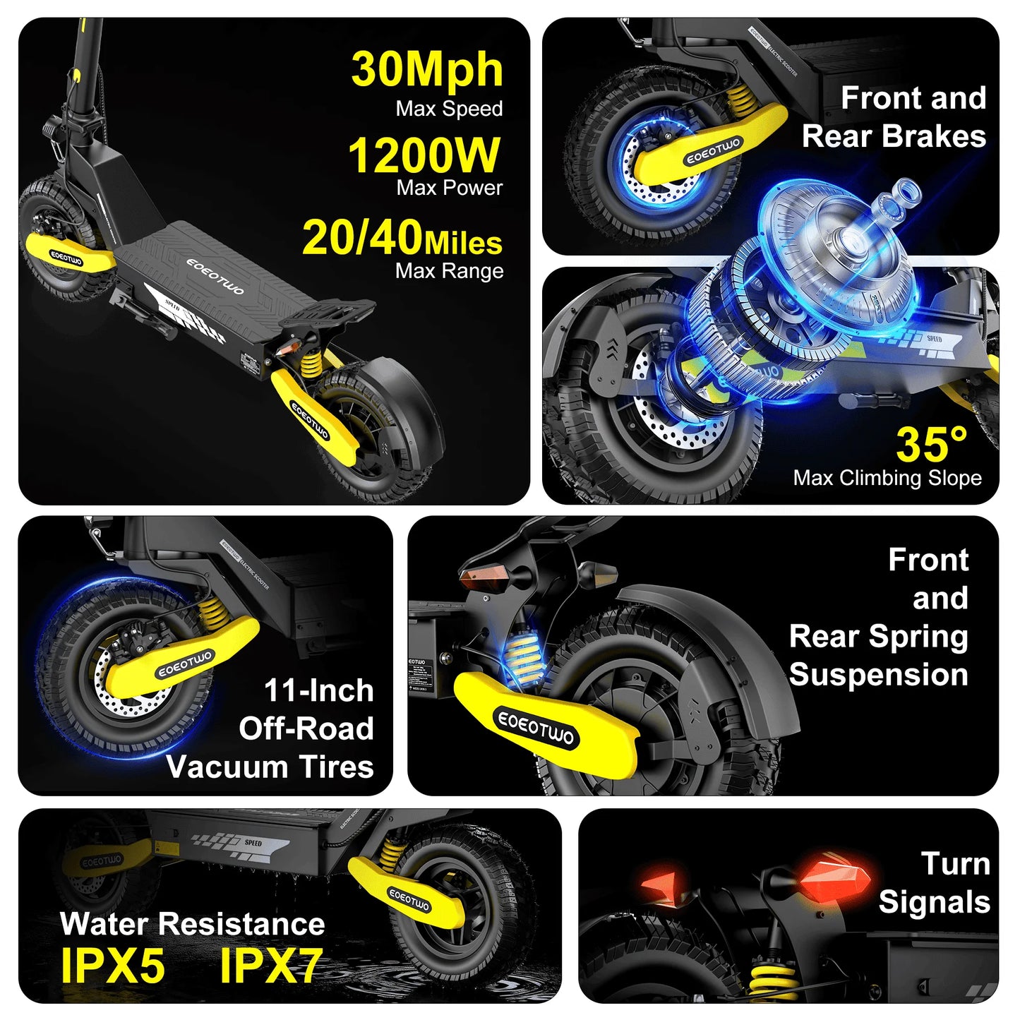 EOEOTWO 1200W Off Road Electric Scooter For Adults 48V Foldable