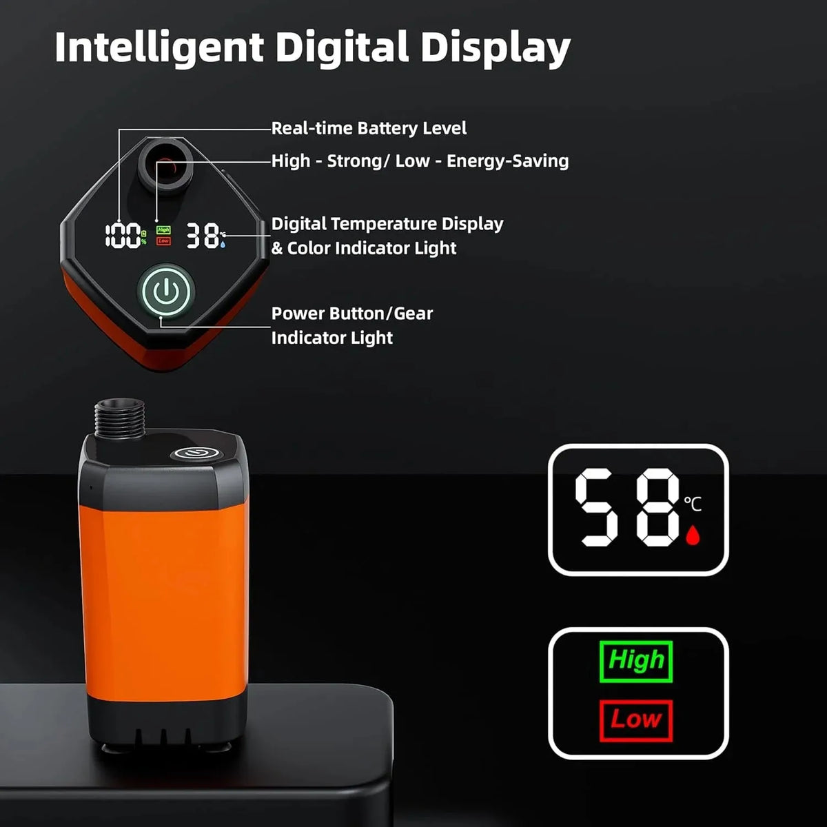 MORIKO Rechargeable Camping Shower with LED Display and Spray Modes