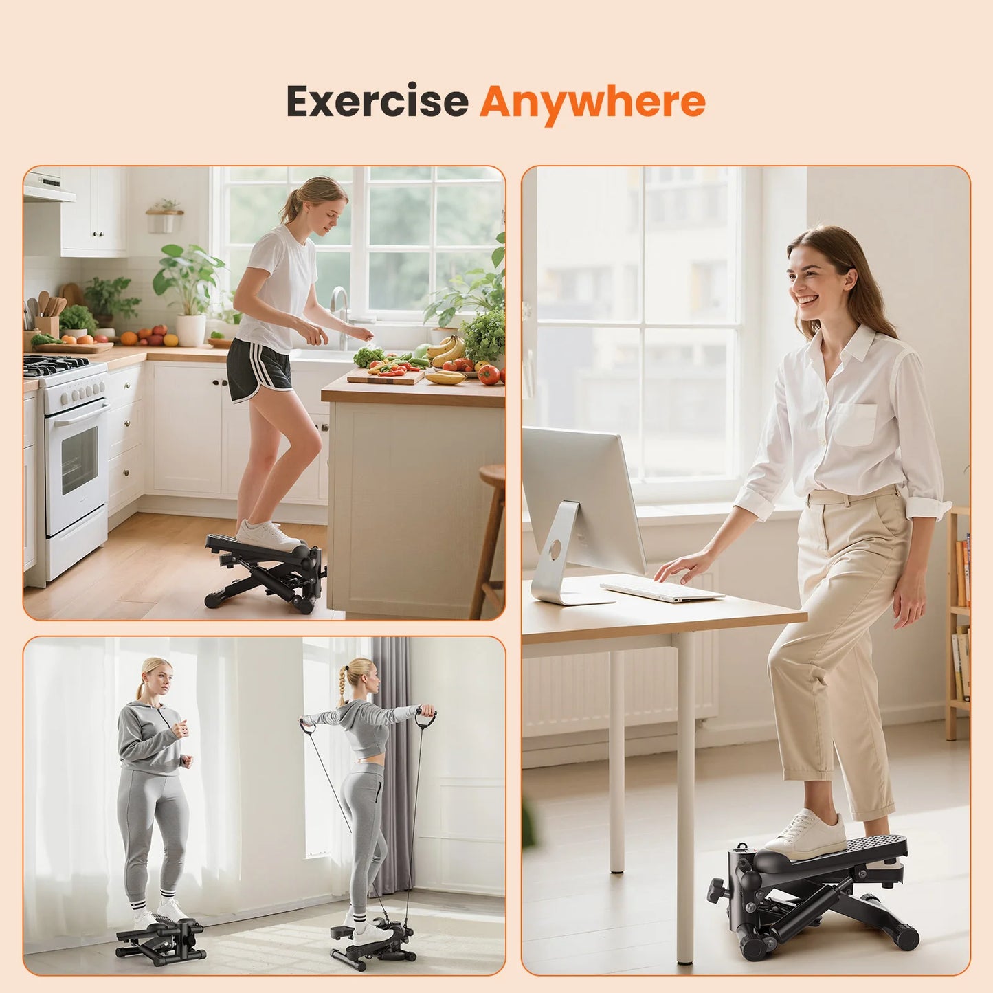 Mini Stepper With Resistance Bands 300 Lbs Capacity Home Cardio