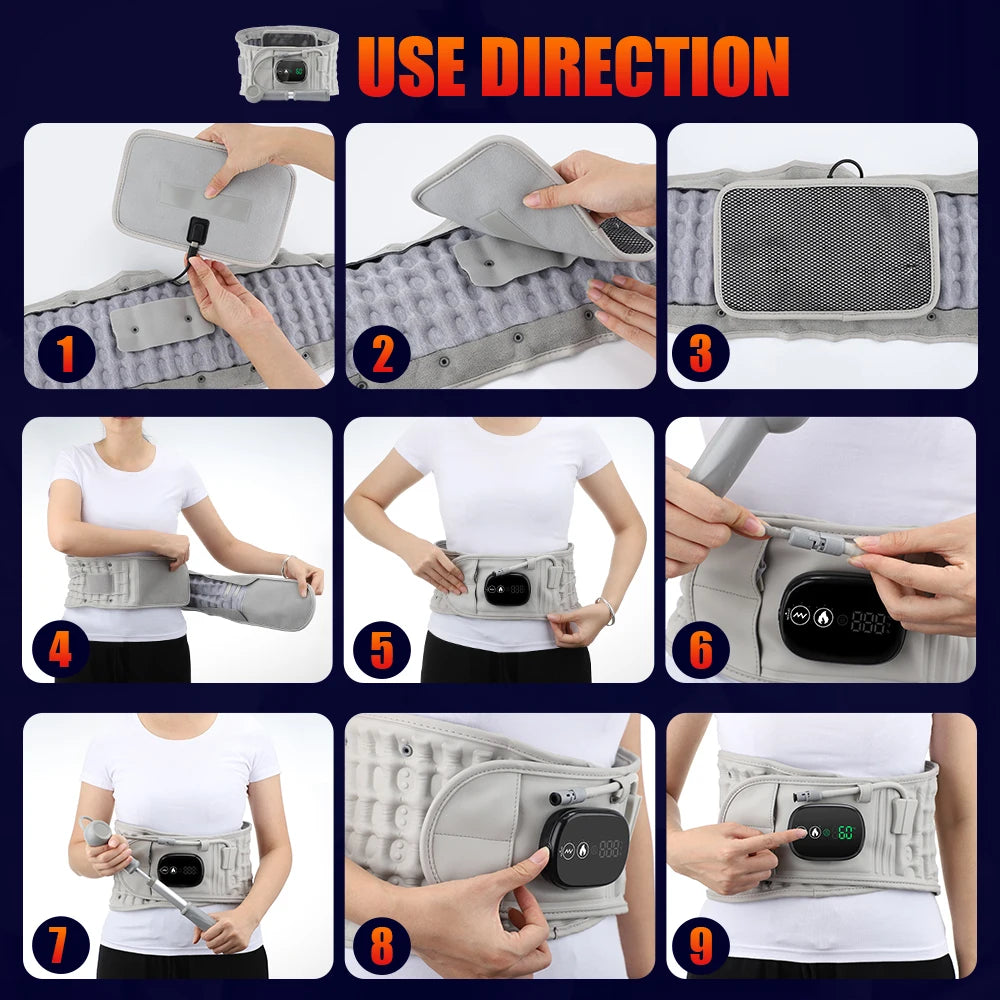 Hailicare Back Heating Support Belt Airbag Heating Waist Brace Massage
