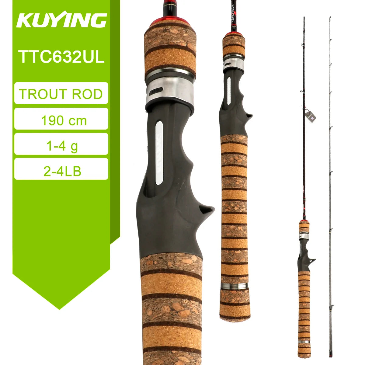 Kuying Casting Spinning Fishing Lure Rod Carbon Fiber 6 10lb