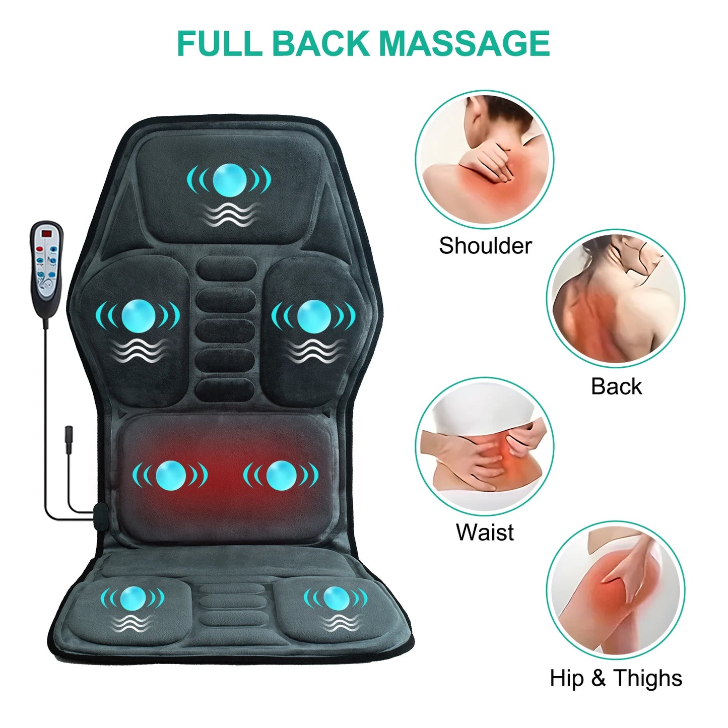 HOMEMASSA Vibration Back Massager Seat Cushion With Heat Pain Relief
