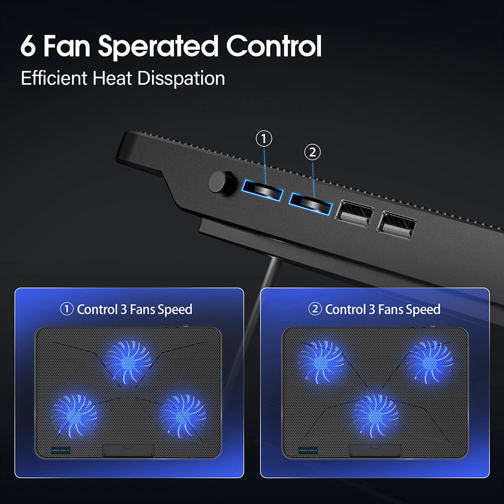Coolcold Laptop Cooling Pad Six Quiet Fans And Adjustable Height