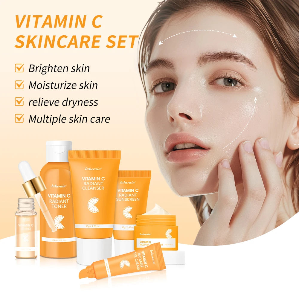 Lakerain Vitamin C Skin Care Set Whitening Serum Facial Moisturizer
