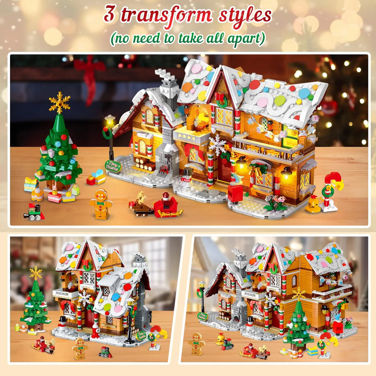 HOGOKIDS Christmas Gingerbread House Building Set With LED Light