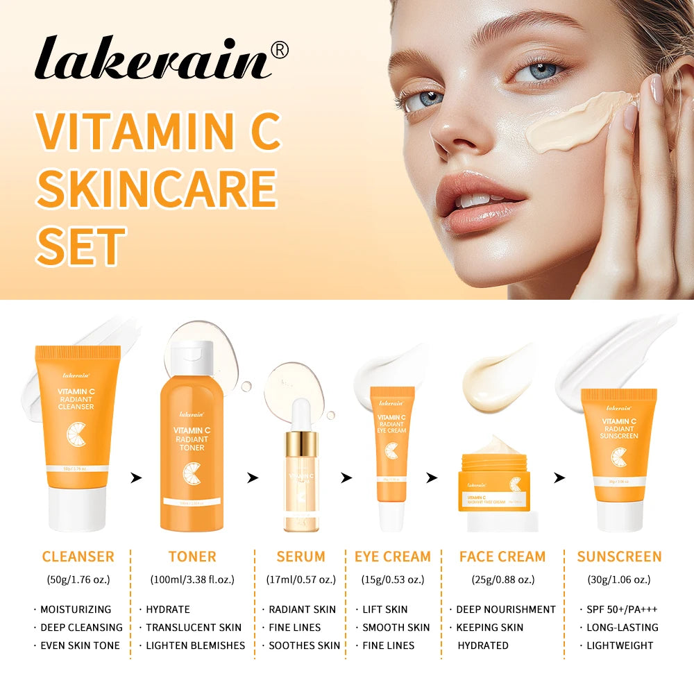 Lakerain Vitamin C Skin Care Set Whitening Serum Facial Moisturizer