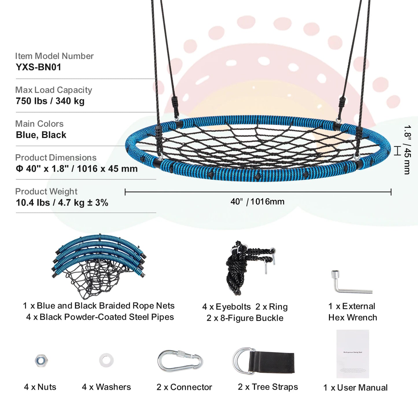 SucceBuy Tree Swing Saucer With Straps 750lbs Capacity