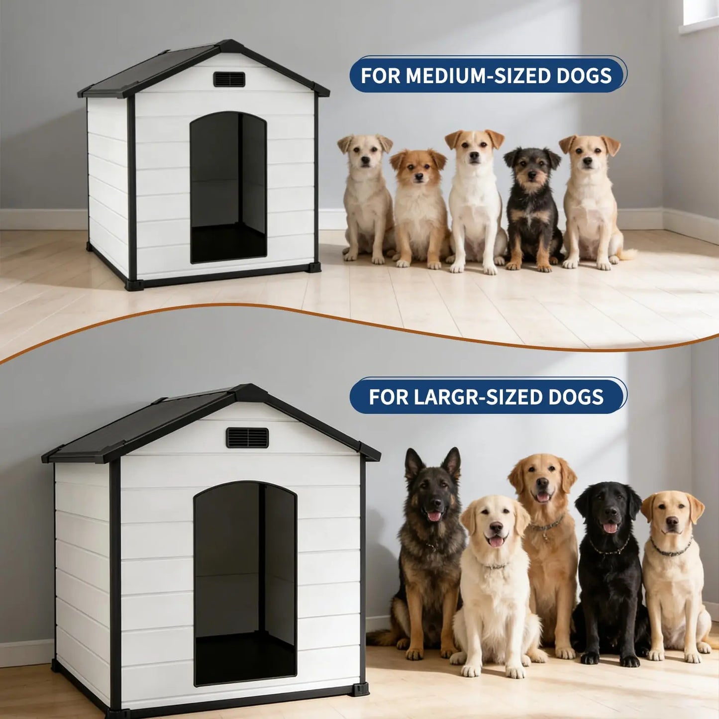 Outdoor Waterproof Insulated Dog House Kennel With Elevated Floor For Large Dogs