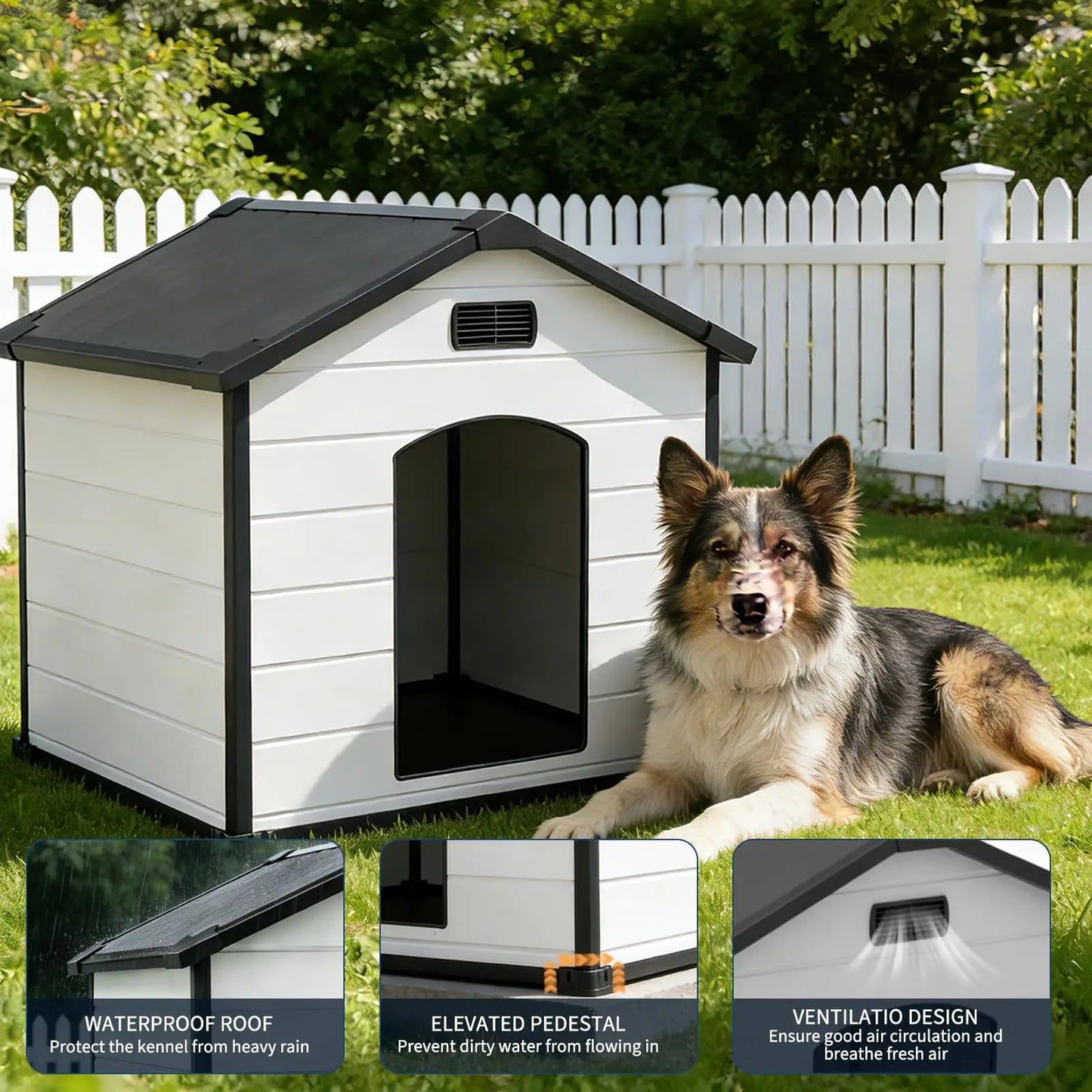 Outdoor Waterproof Insulated Dog House Kennel With Elevated Floor For Large Dogs