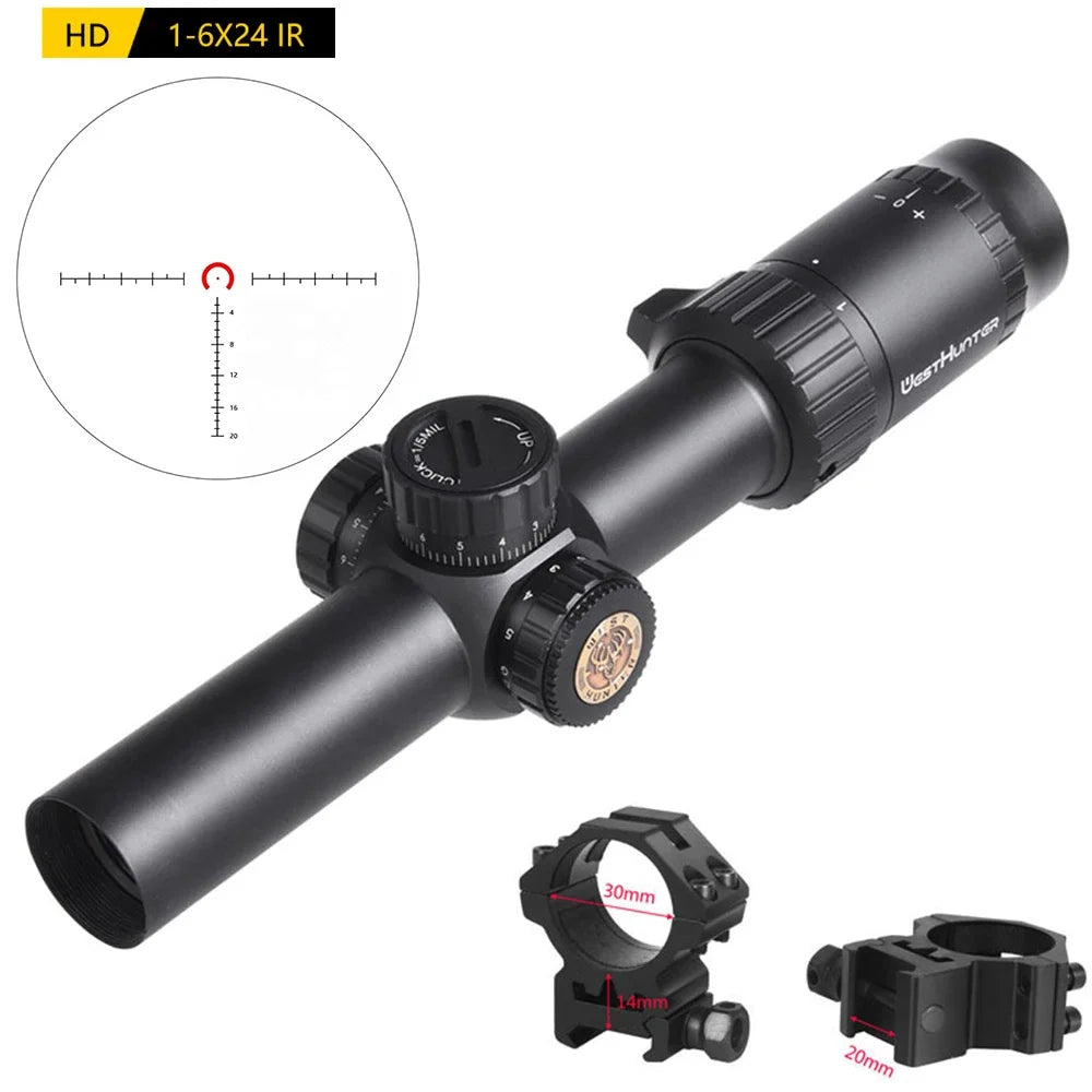 WestHunter HD 1-6X24 IR LPVO Riflescope With Green Red Illumination