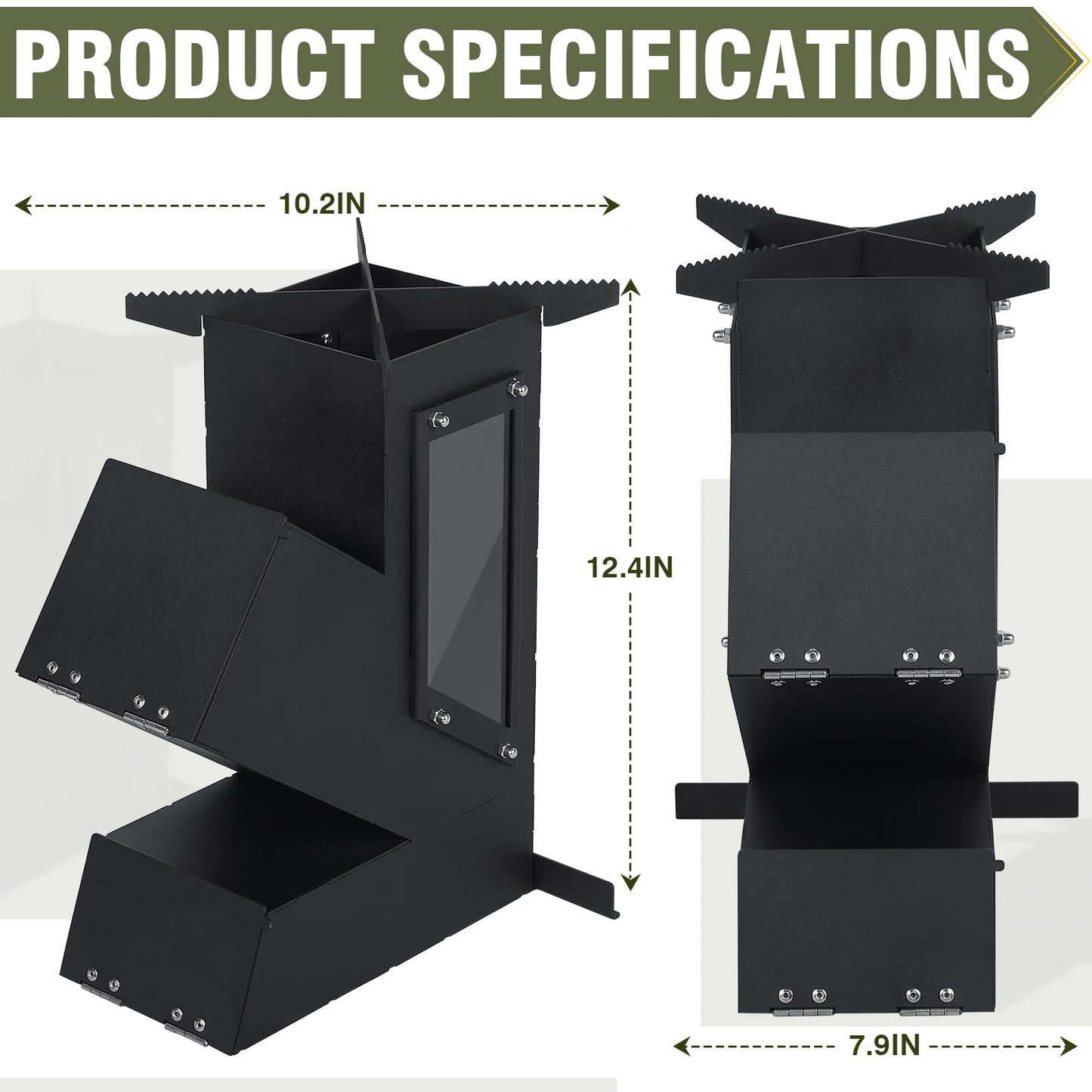 Portable Rocket Stove With Glass Door Outdoor Camping Grill