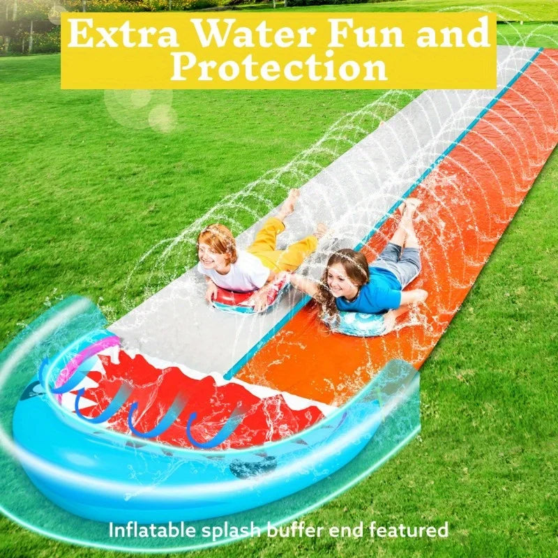 Joyfy Double Lane Water Slide With 2 Inflatable Boards Lawn