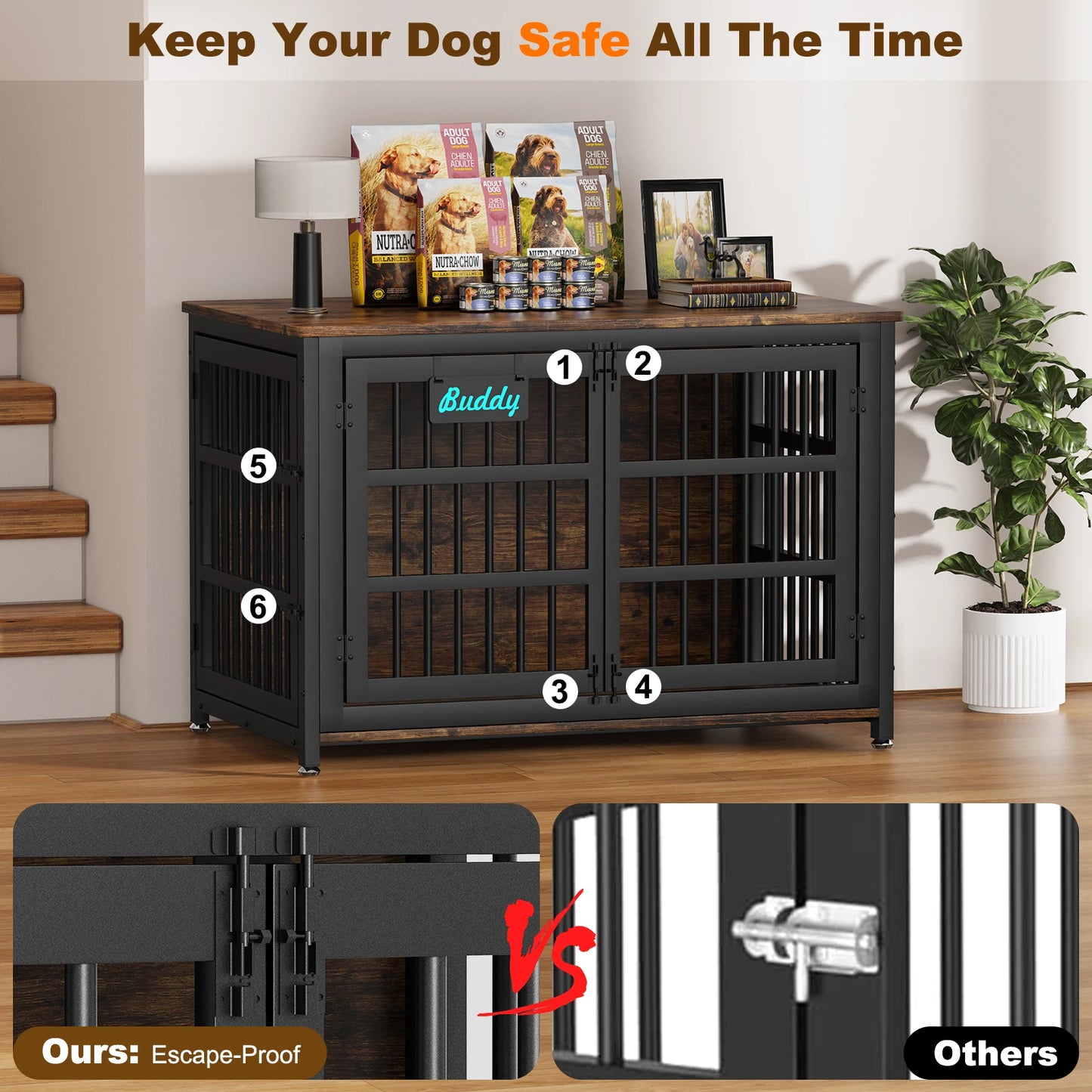 Heavy Duty Dog Crate Furniture With Casters As TV Stand