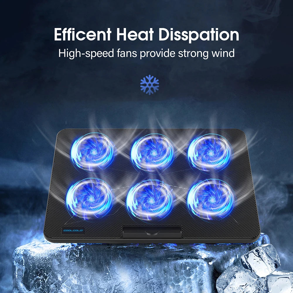 Coolcold Laptop Cooling Pad Six Quiet Fans And Adjustable Height