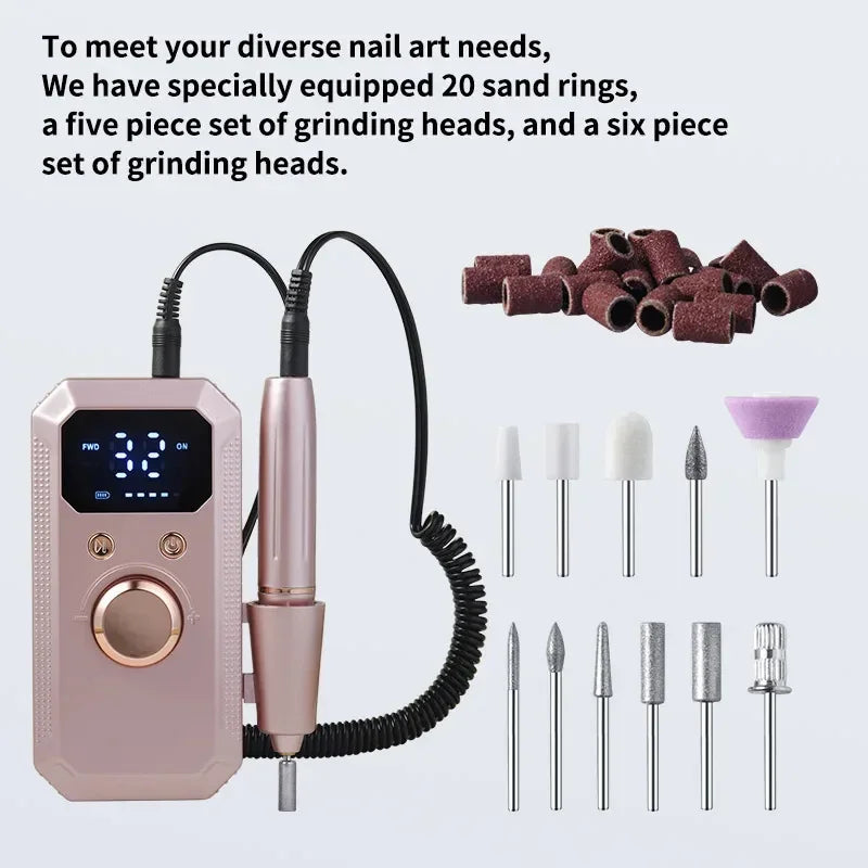 Cordless Rechargeable Electric Nail Drill With LED Display 32 Speeds