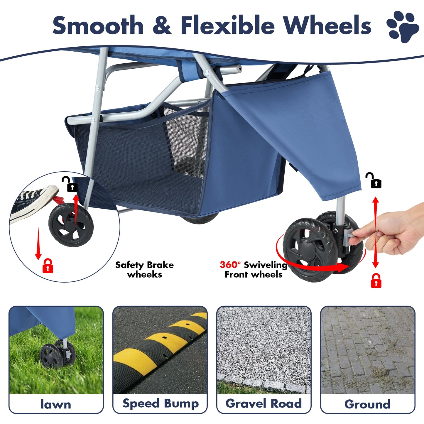 3 Wheel Foldable Pet Stroller For Small Dogs And Cats With Mesh Window