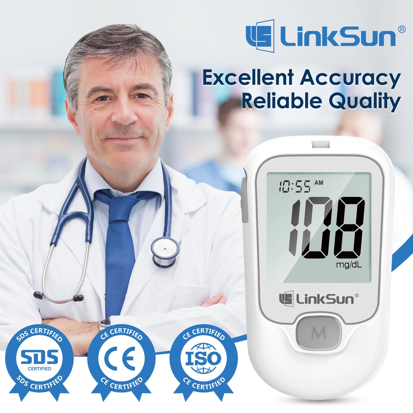 Linksun Blood Glucose Monitor With 50 Test Strips And Lancets