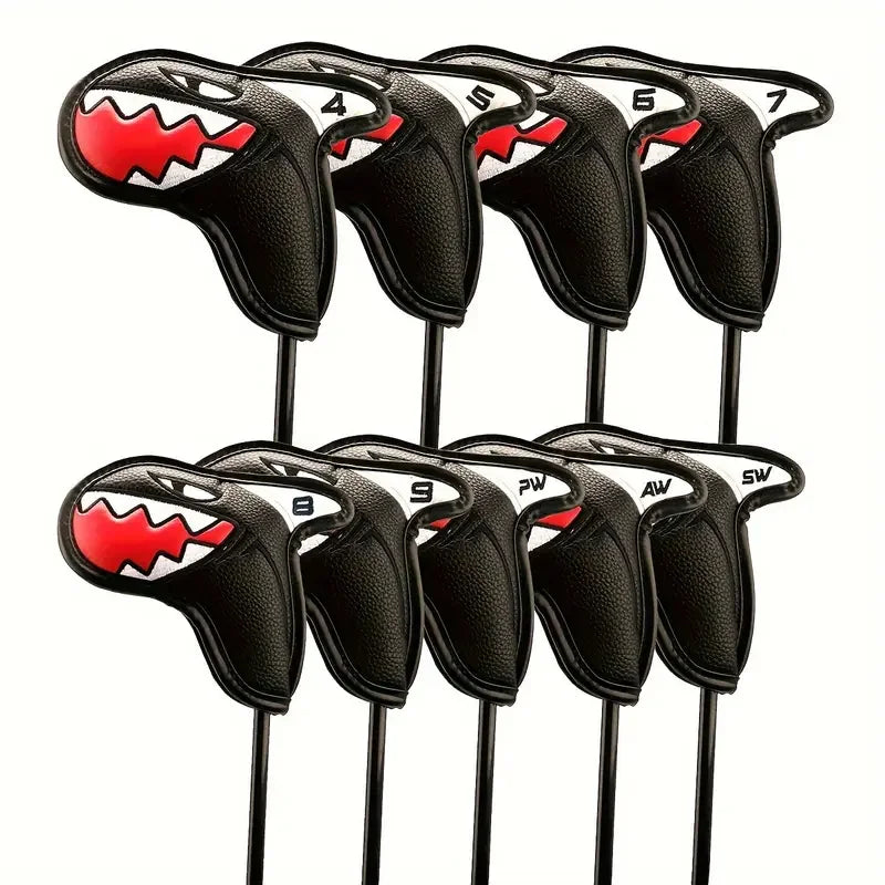 Shark Golf Iron Head Covers 9 Piece Waterproof PU Leather