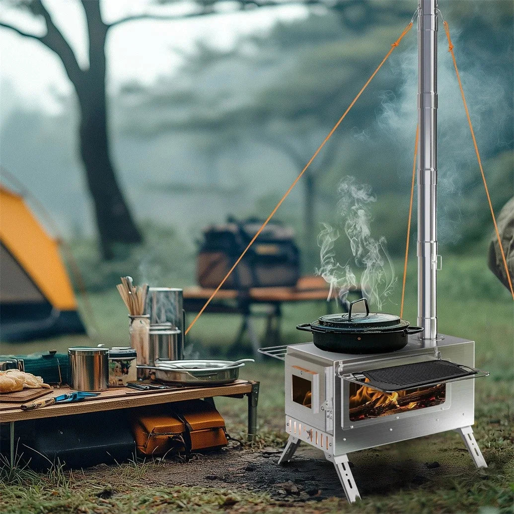 Wood Burning Portable Stove For Outdoor Heating And Cooking