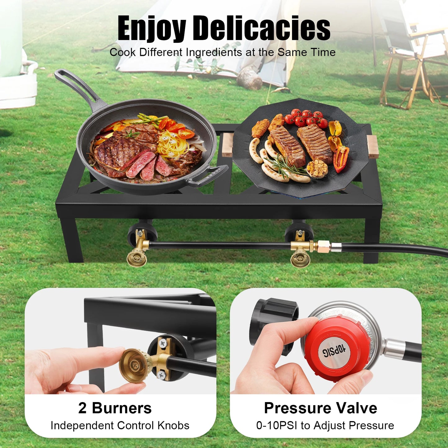 Portable Double Burner Gas Stove 8000W With 0 To 10 PSI Regulator