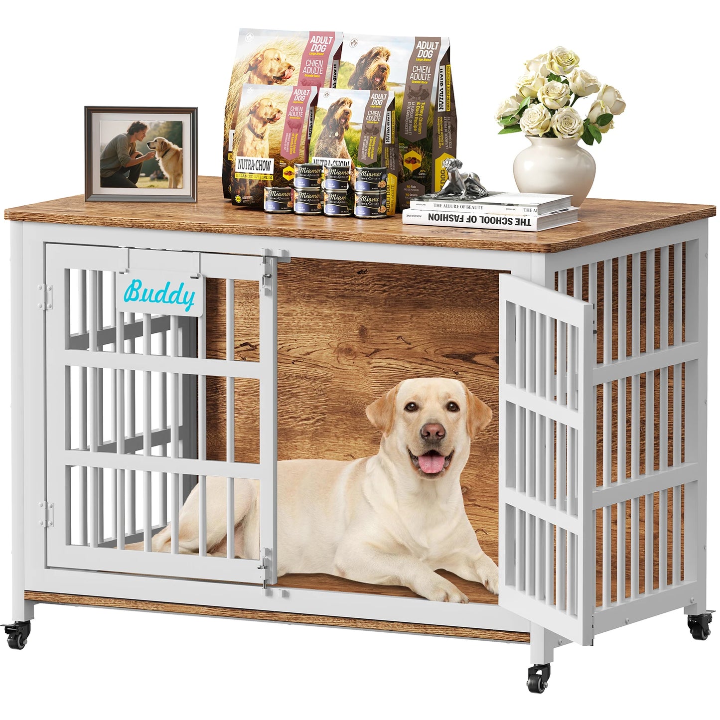 Heavy Duty Dog Crate Furniture With Casters As TV Stand