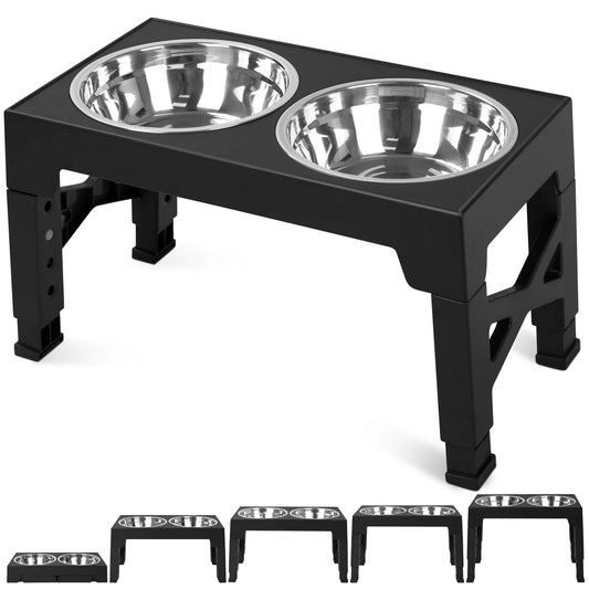 Elevated Dog Bowls With Two Stainless Steel Bowls And Adjustable Heights