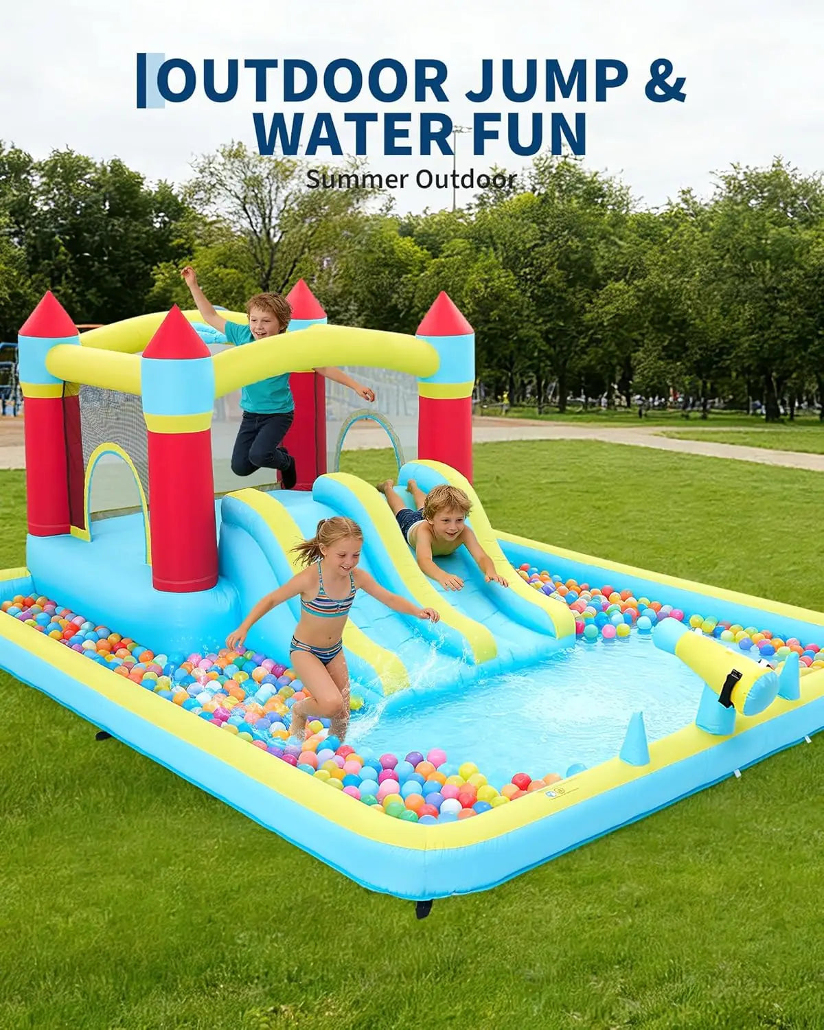 Inflatable Water Slide 7 In 1 Backyard Park With 350W Blower