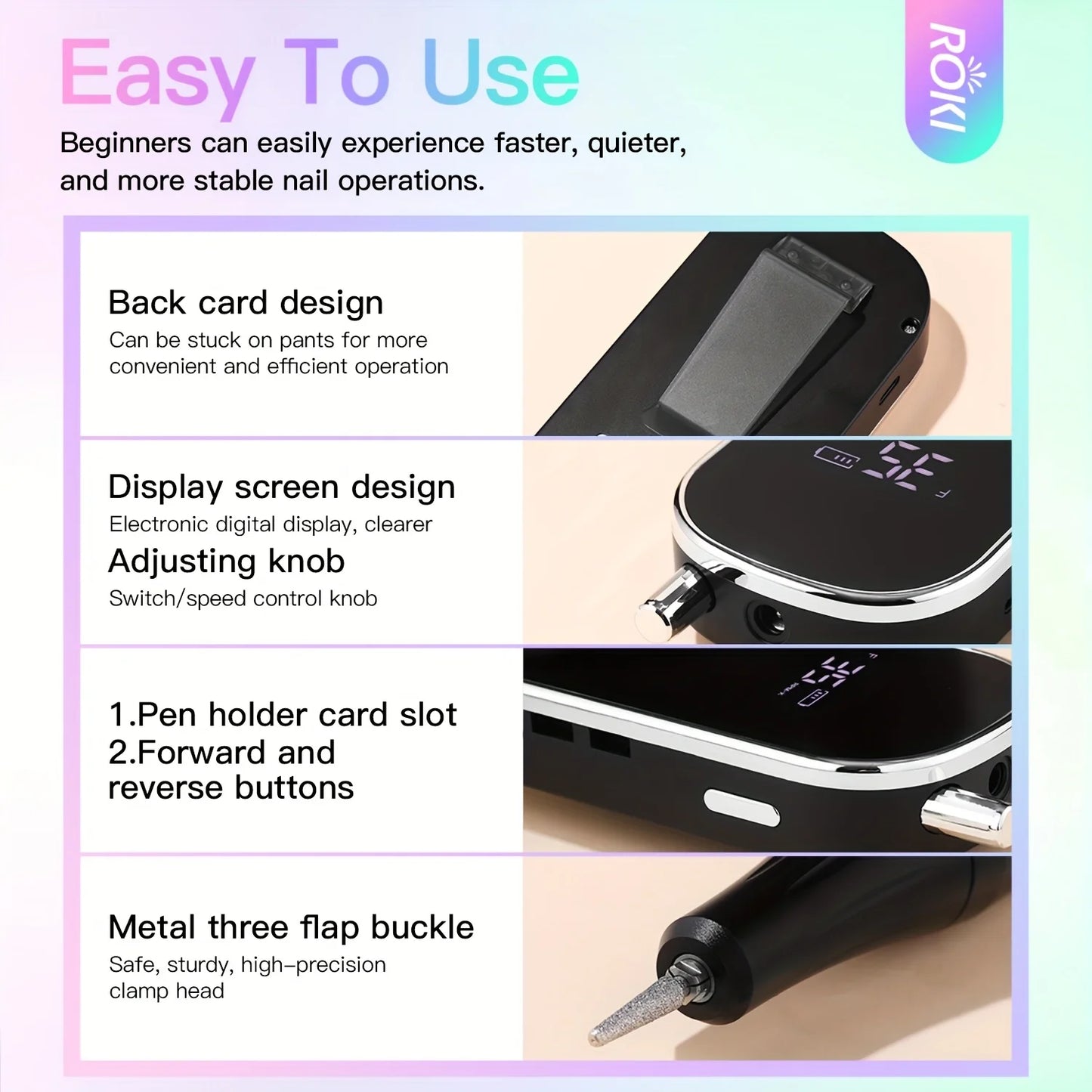 Professional Electric Nail Drill 35000 RPM Cordless Rechargeable Nail File