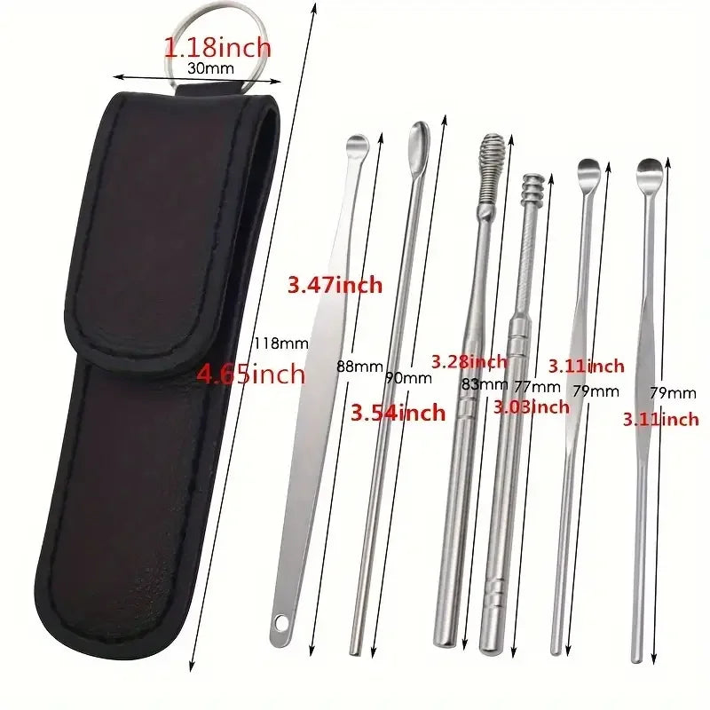 Stainless Steel 6Pcs Ear Pick Set For Daily Grooming
