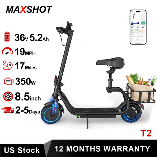 MAXSHOT Electric Scooter With Seat 15 Mile Range 19 MPH