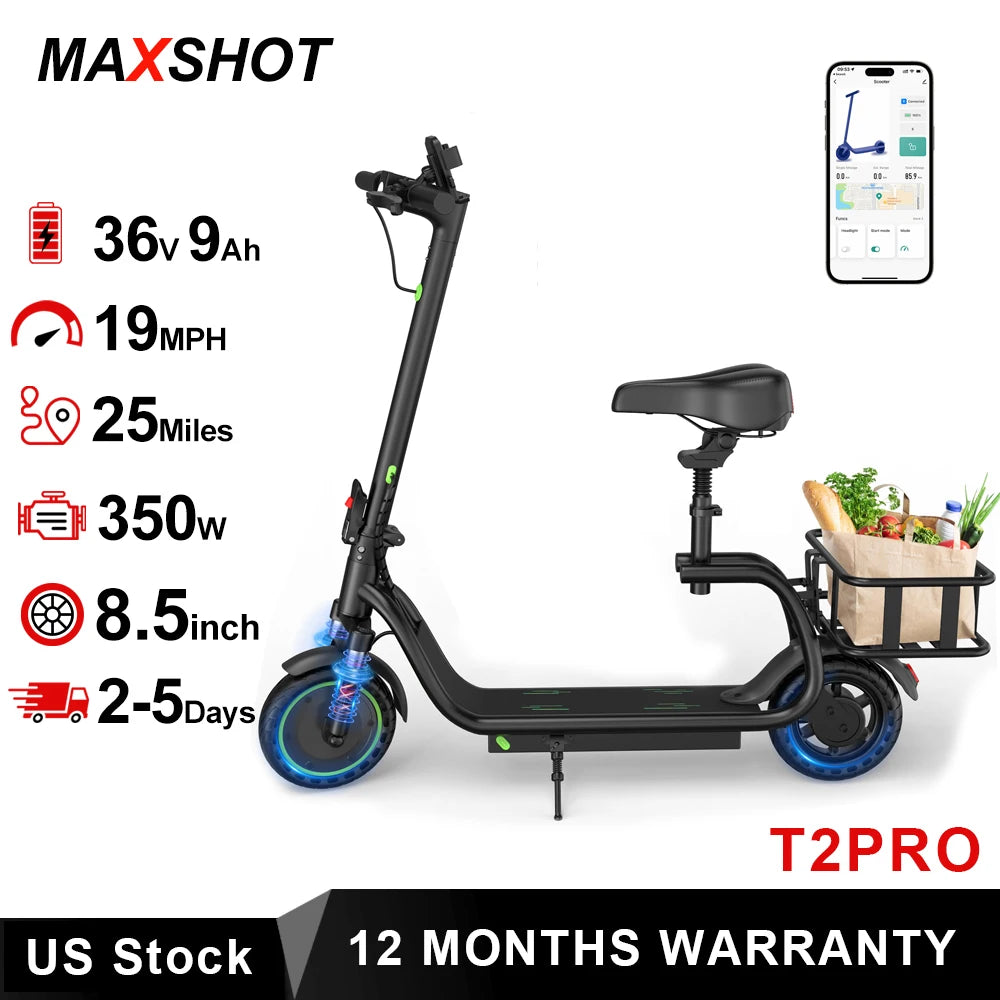 MAXSHOT Electric Scooter With Seat 15 Mile Range 19 MPH