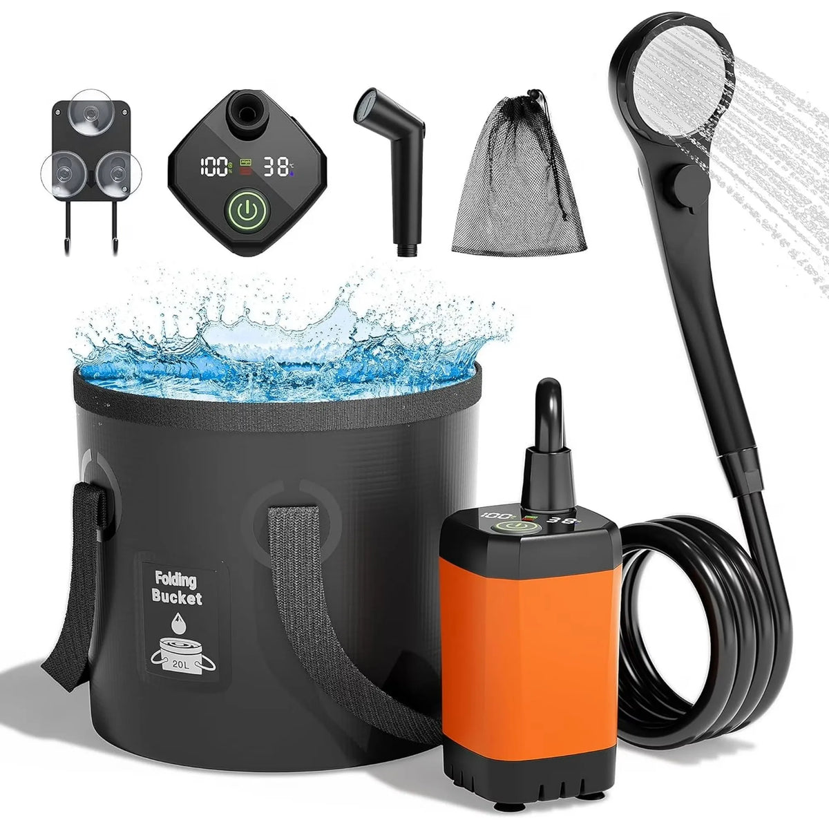 MORIKO Rechargeable Camping Shower with LED Display and Spray Modes