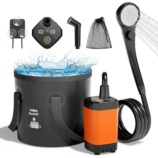 MORIKO Rechargeable Camping Shower with LED Display and Spray Modes