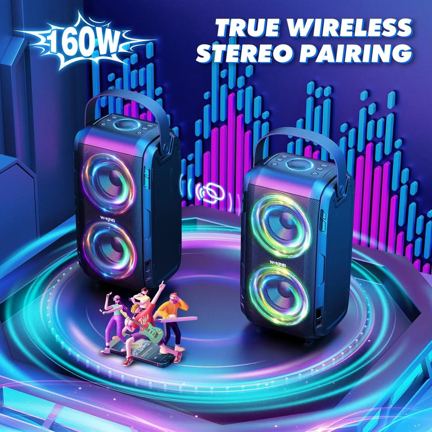 W-King T9-2 80W RMS Portable Bluetooth Speaker System