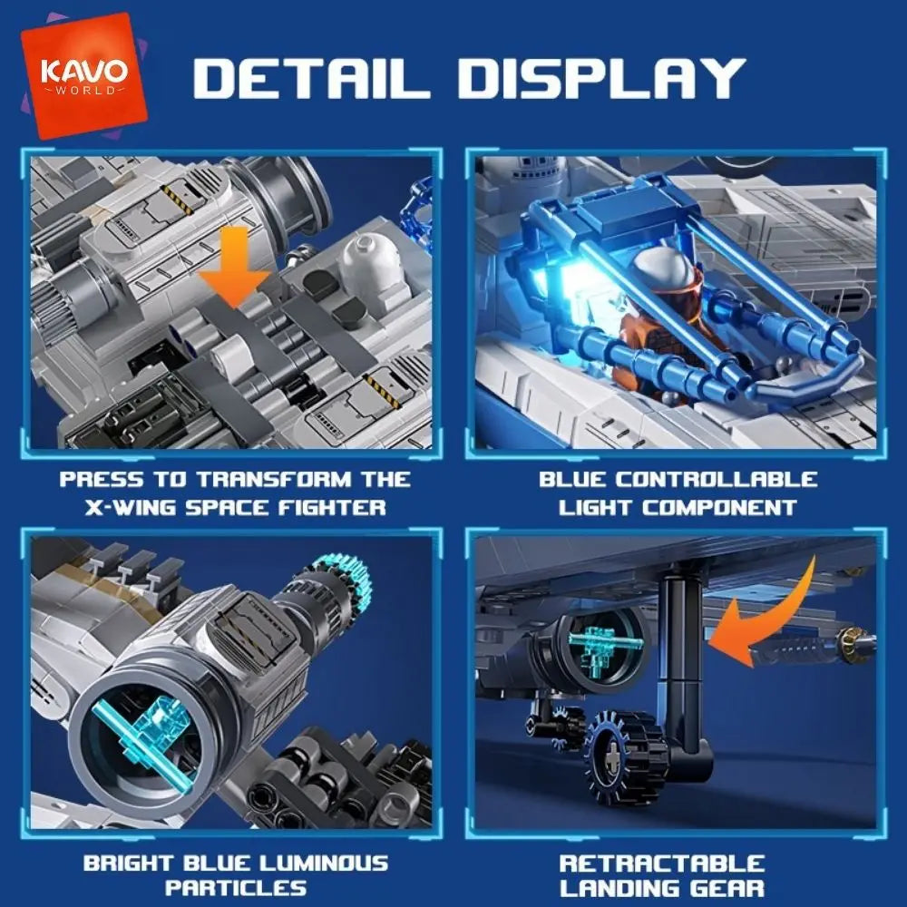 KAVOWORLD X-Wing Transformable Space Fighter Building Blocks with LED Lights