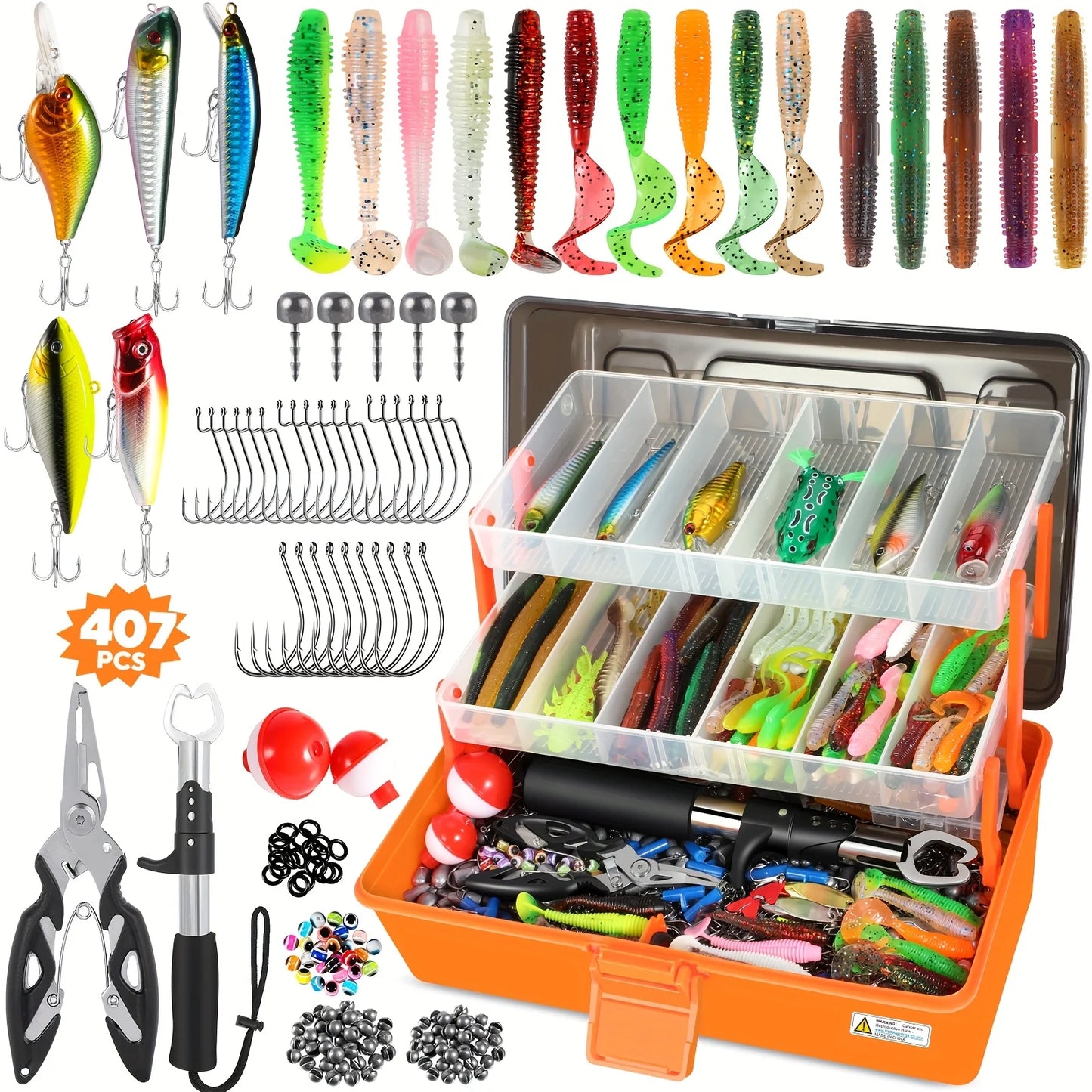 NGT 407Pcs Fishing Lures Tackle Box Kit With Spinnerbaits Crankbaits