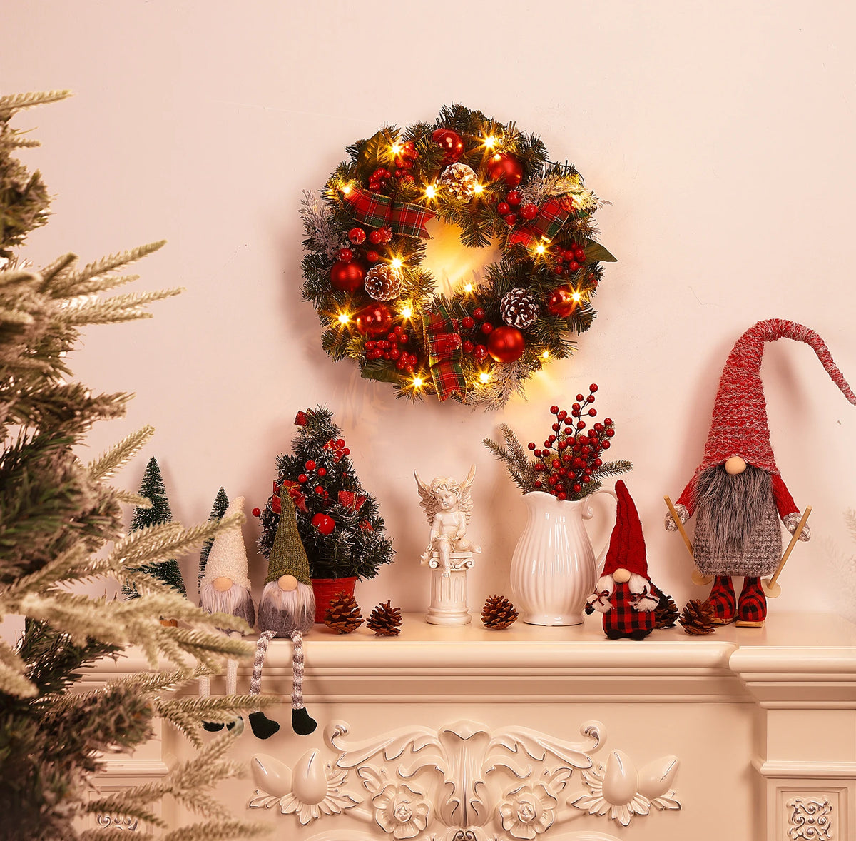 EliteZ Lifelike Pine Christmas Wreath With Berries and Pinecones