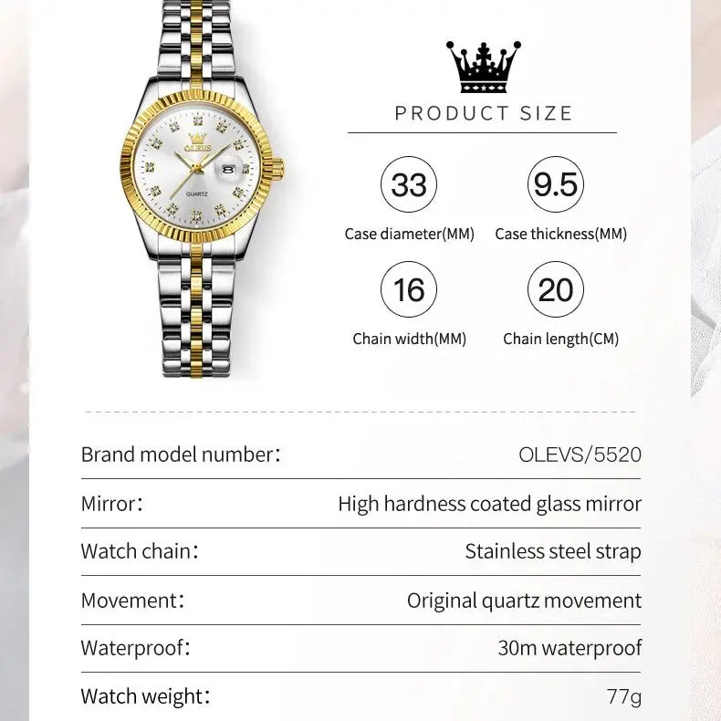 Olevs Luxury Diamond Luminous Stainless Steel Women's Wristwatch