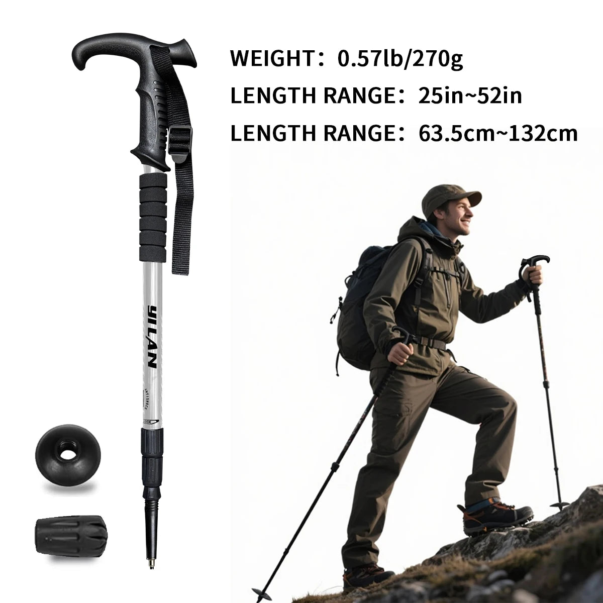Ultralight Aluminum Hiking Poles With Shock Absorption Quick Lock System